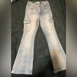 Girls YMI Light Blue Flare Cargo Jeans